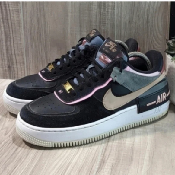 Women's NIKE Air Force 1 "SHADOW" Size 8.5 Black Leather Low Top Sneakers - Picture 4 of 12